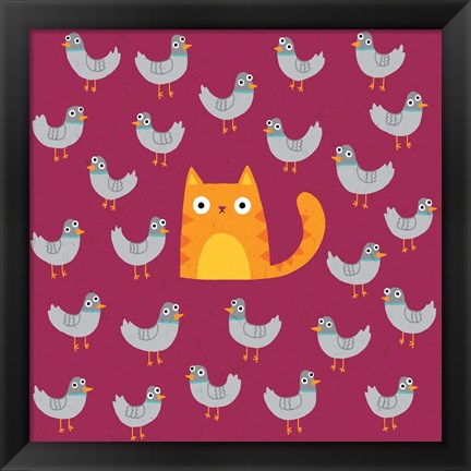 Framed Cat amongst the Pigeons Print