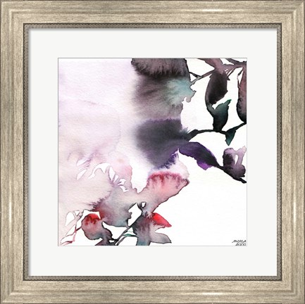 Framed Watercolor Floral Pink Purple Trio I Print