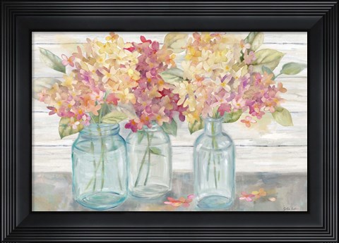 Framed Farmhouse Hydrangeas in Mason Jars Spice Print