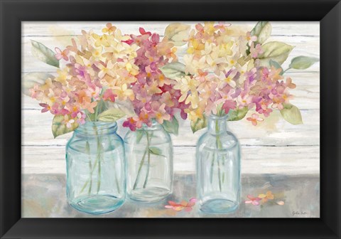 Framed Farmhouse Hydrangeas in Mason Jars Spice Print