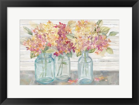 Framed Farmhouse Hydrangeas in Mason Jars Spice Print