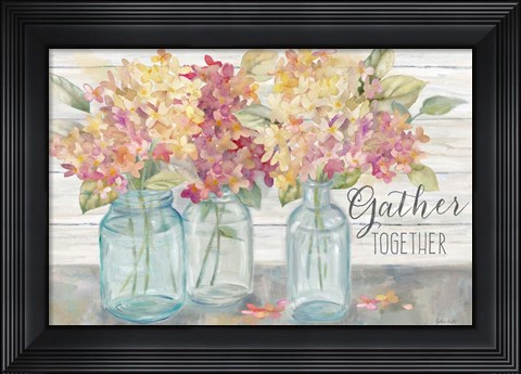 Framed Farmhouse Hydrandeas in Mason Jars Spice -Gather Print