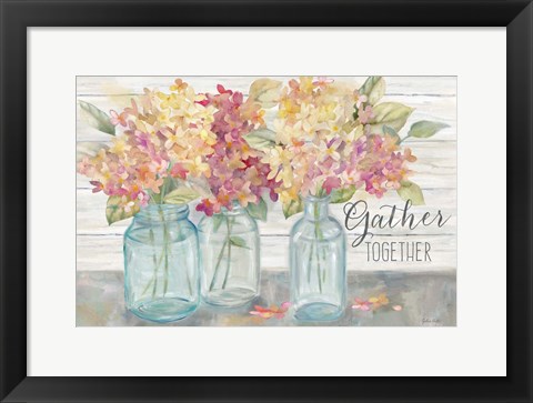 Framed Farmhouse Hydrandeas in Mason Jars Spice -Gather Print