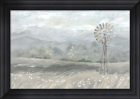 Framed Country Meadow Windmill Landscape Neutral Print