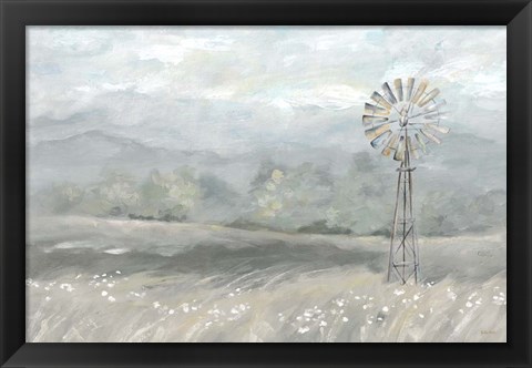 Framed Country Meadow Windmill Landscape Neutral Print