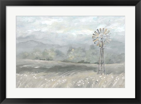 Framed Country Meadow Windmill Landscape Neutral Print