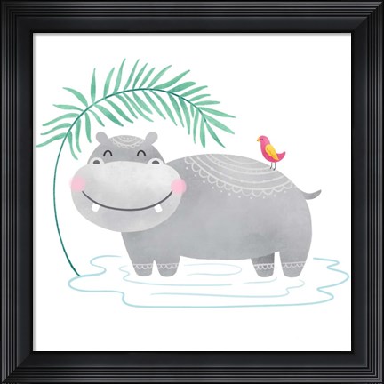 Framed Playful Pals- Hippo Print