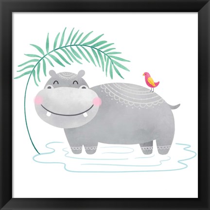 Framed Playful Pals- Hippo Print