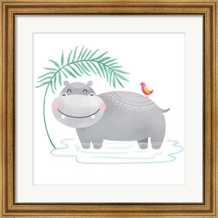 Framed Playful Pals- Hippo Print