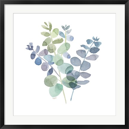 Framed Natural Inspiration Blue Eucalyptus on White II Print