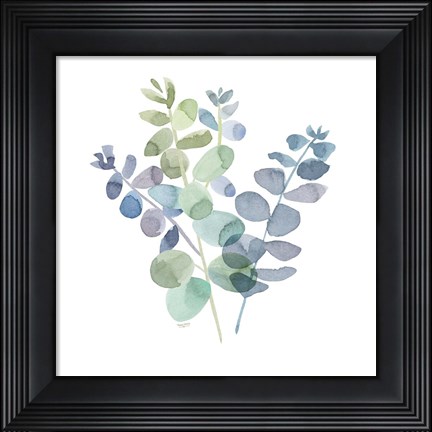 Framed Natural Inspiration Blue Eucalyptus on White II Print