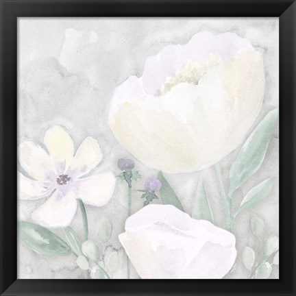 Framed Peaceful Repose Floral on Gray II Print