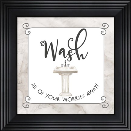 Framed Bath Humor Worries Away Print