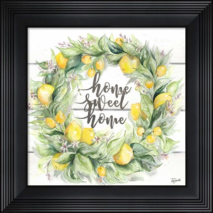 Framed Watercolor Lemon Wreath Home Sweet Home Print