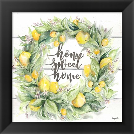 Framed Watercolor Lemon Wreath Home Sweet Home Print