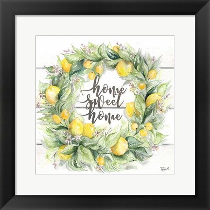 Framed Watercolor Lemon Wreath Home Sweet Home Print