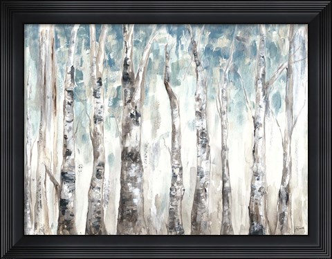 Framed Winter Aspen Trunks Blue Print