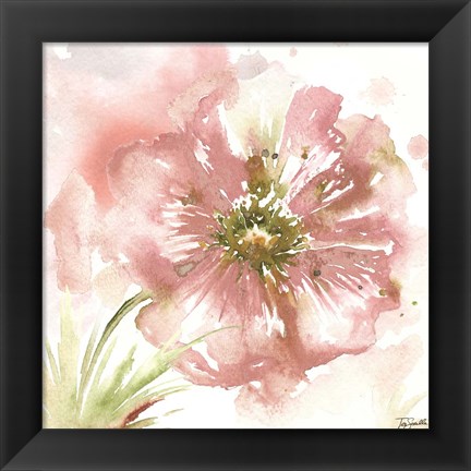 Framed Blush Watercolor Poppy I Print