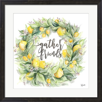Framed Watercolor Lemon Wreath Gather Friends Print