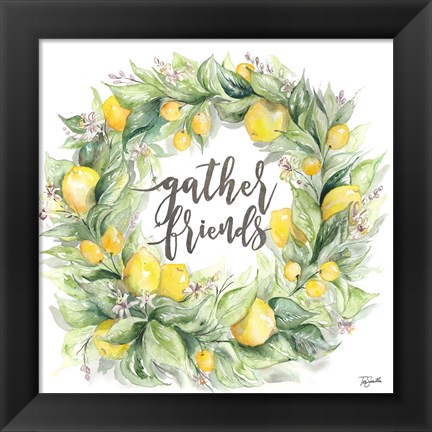 Framed Watercolor Lemon Wreath Gather Friends Print