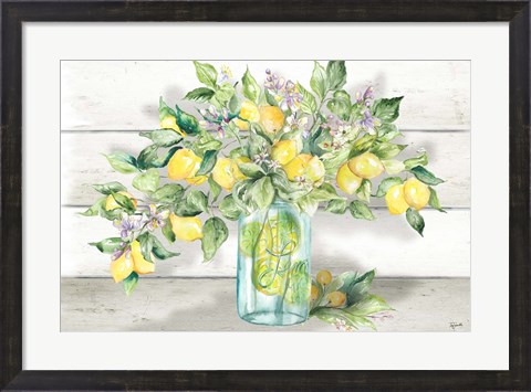 Framed Watercolor Lemons in Mason Jar Landscape Print