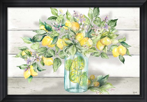 Framed Watercolor Lemons in Mason Jar Landscape Print