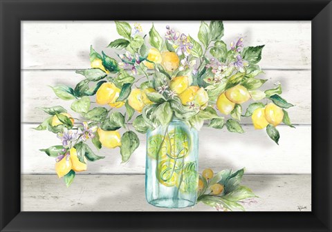 Framed Watercolor Lemons in Mason Jar Landscape Print