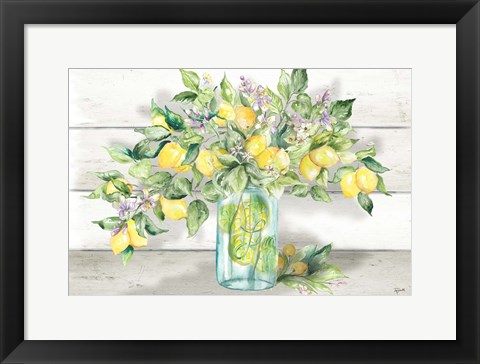 Framed Watercolor Lemons in Mason Jar Landscape Print