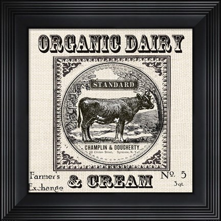 Framed Farmhouse Grain Sack Label Cow Print