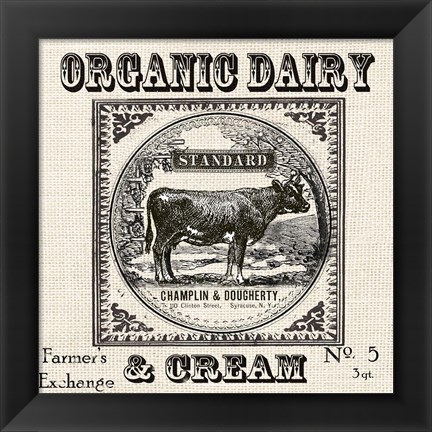 Framed Farmhouse Grain Sack Label Cow Print