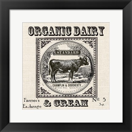 Framed Farmhouse Grain Sack Label Cow Print