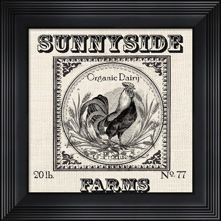 Framed Farmhouse Grain Sack Label Rooster Print
