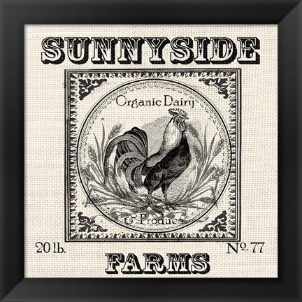 Framed Farmhouse Grain Sack Label Rooster Print