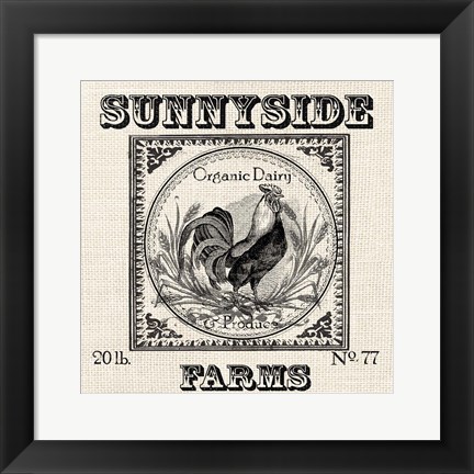 Framed Farmhouse Grain Sack Label Rooster Print