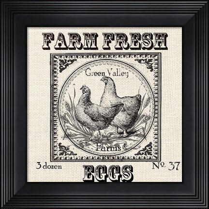 Framed Farmhouse Grain Sack Label Chickens Print