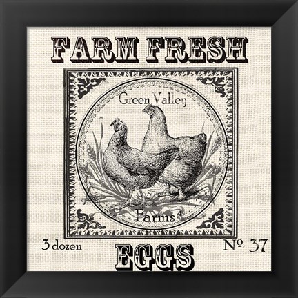 Framed Farmhouse Grain Sack Label Chickens Print