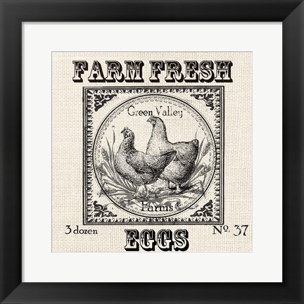 Framed Farmhouse Grain Sack Label Chickens Print