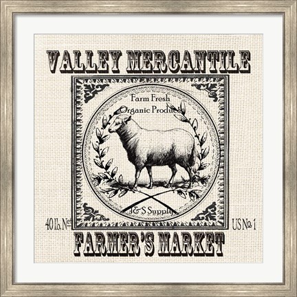 Framed Farmhouse Grain Sack Label Sheep Print