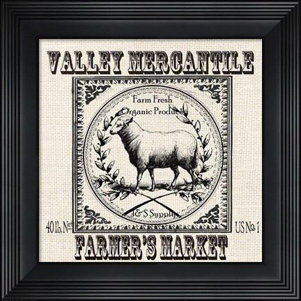 Framed Farmhouse Grain Sack Label Sheep Print