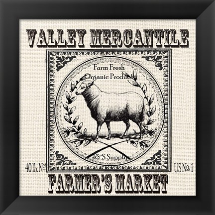 Framed Farmhouse Grain Sack Label Sheep Print