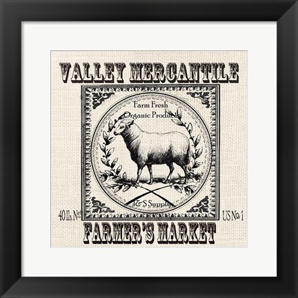 Framed Farmhouse Grain Sack Label Sheep Print