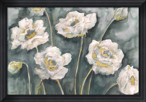Framed Gray and White Floral Landscape Print