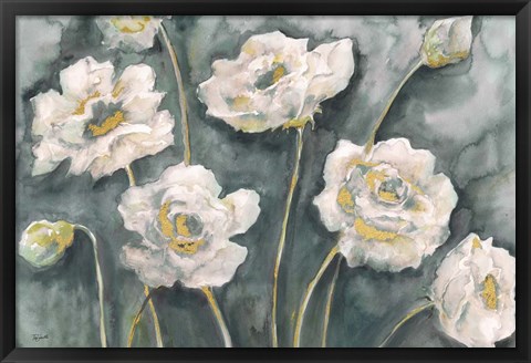 Framed Gray and White Floral Landscape Print