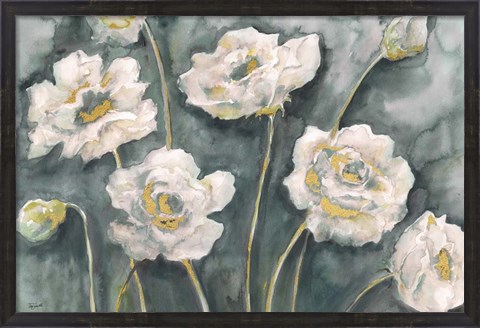 Framed Gray and White Floral Landscape Print