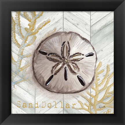 Framed Gray Gold Chevron Sand Dollar Print