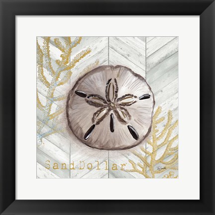 Framed Gray Gold Chevron Sand Dollar Print