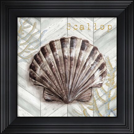 Framed Gray Gold Chevron Scallop Shell Print