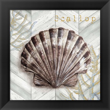 Framed Gray Gold Chevron Scallop Shell Print
