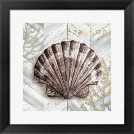 Framed Gray Gold Chevron Scallop Shell Print