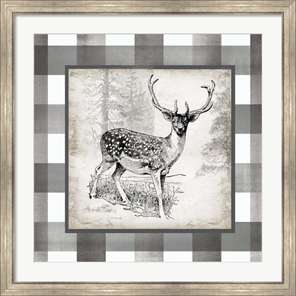 Framed Buffalo Check Deer Neutral I Print